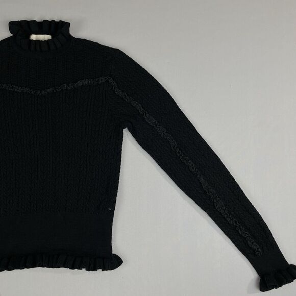 Industry Republic Clothing Ruffle Knit Mock Neck Sweater Women's Med Sheer Black - Picture 13 of 16